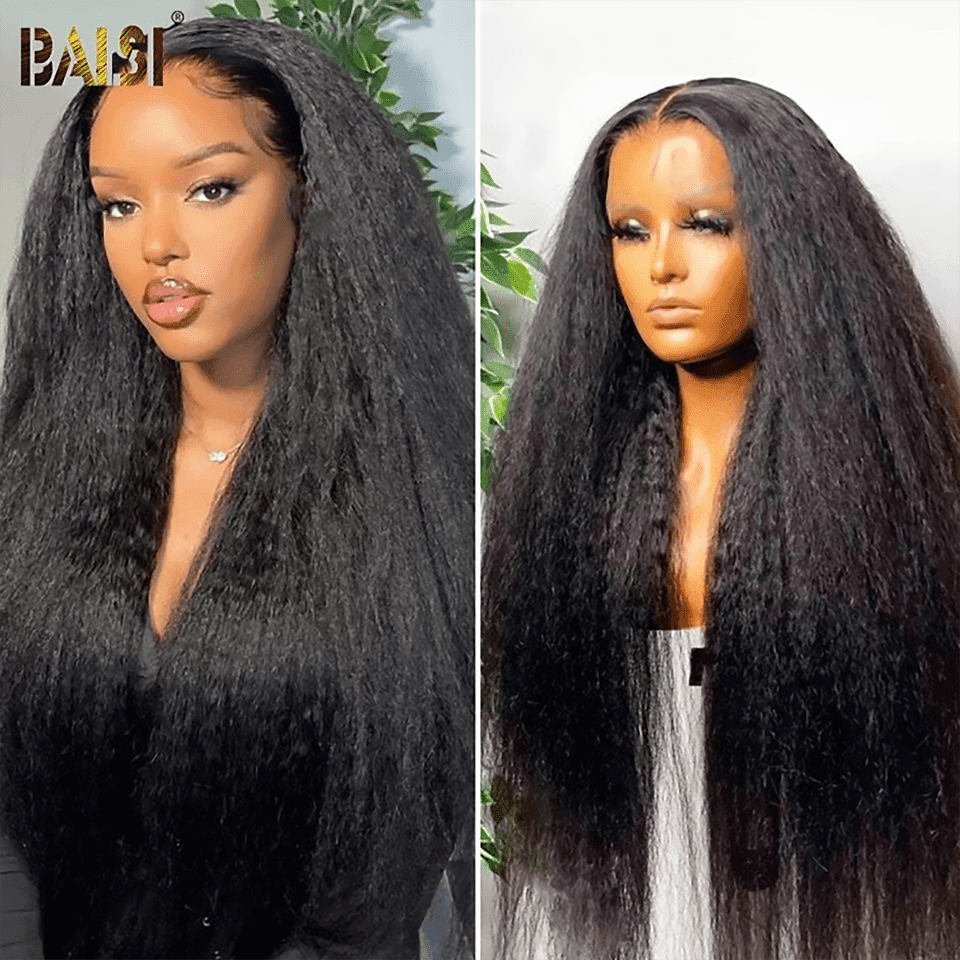 BAISI Perruque Naturelle En Lace Frontal Kinky Straight En 100% Cheveux Humains De Bonne Qualité