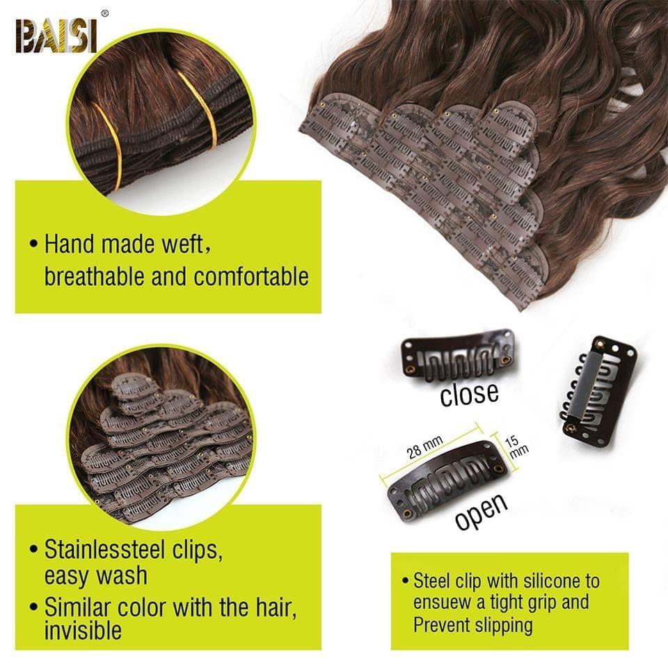 BAISI Extensions À Clips F#4-4#-27 Body Wave En 100% Cheveux Humains 8 Pièces et 120G Par Lot