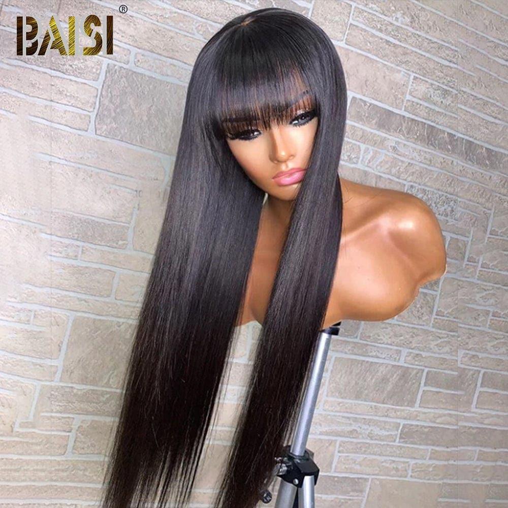 BAISI 4x4 fechamento peruca reta com franja corte chinês em cabelo 100% humano em cabelo indiano brasileiro de boa qualidade