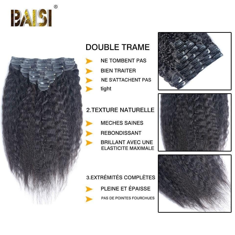 BAISI 100% Human Hair Kinky Straight Clip In Extensions 8 Pieces and 120G Per Lot