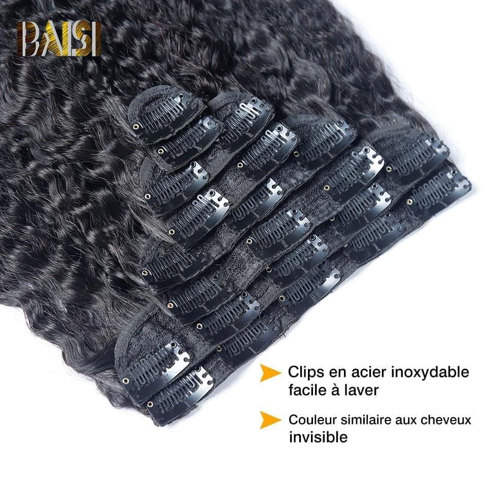 BAISI 100% Human Hair Kinky Straight Clip In Extensions 8 Pieces and 120G Per Lot