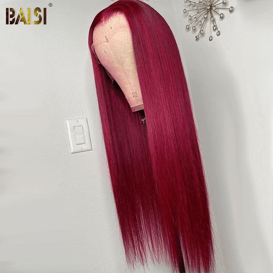 BAISI Kaufen Sie 5 Stück FACTORY PRICE 13x4 Lace Frontal Wig Straight Dark Red 100% Echthaar (kein Code erforderlich)
