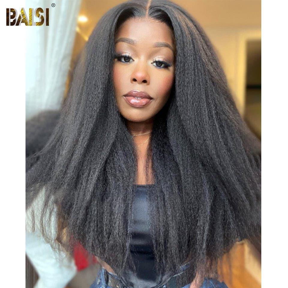 BAISI Achetez 2 perruques minimum au prix d'usine fournisseur 4x4 perruque Kinky Straight Pré-plucked Pas Besoin de Colle en 100% Raw Hair Lace déjà couper(Pas Besoin de Code)