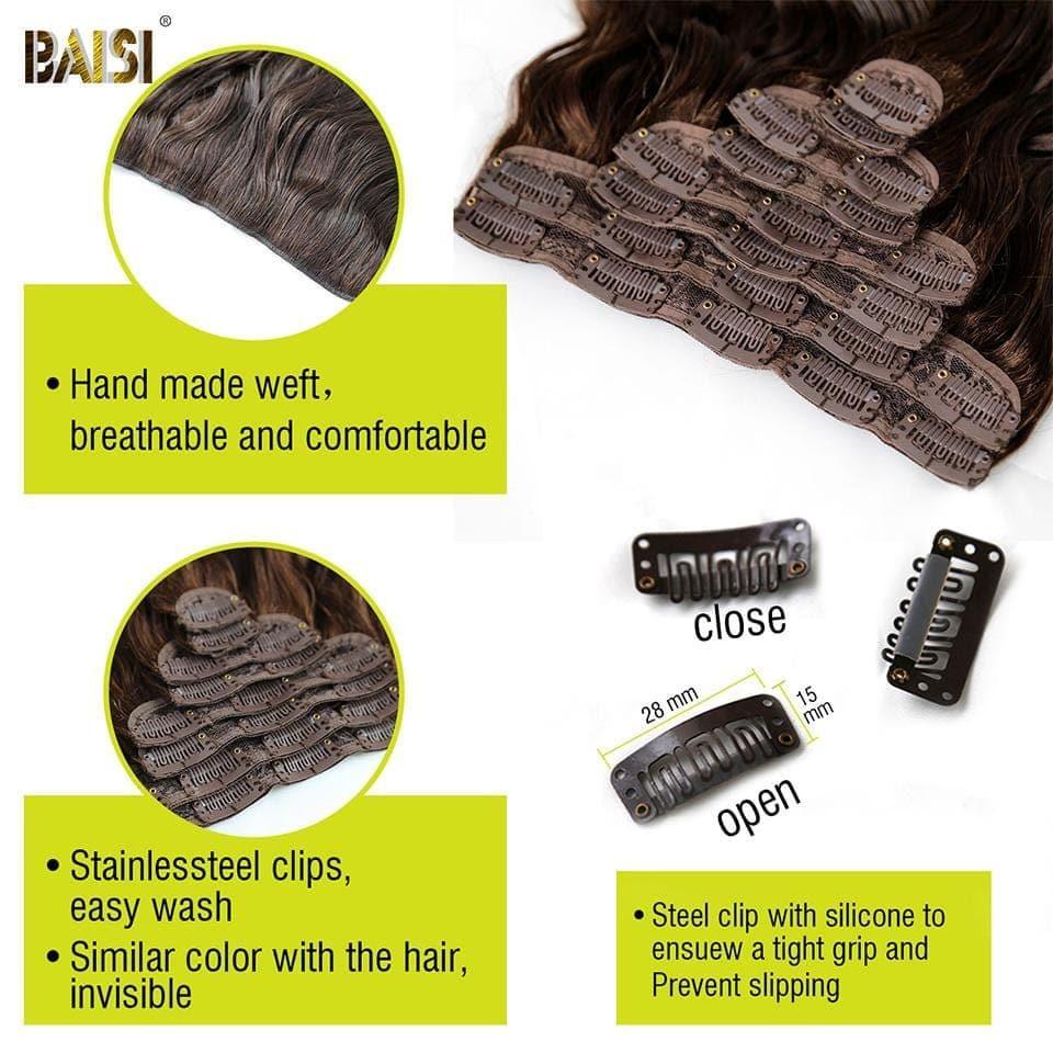 BAISI Clip In Hair Extensions #2 Body Wave aus 100 % Echthaar, 8 Stück und 120 g pro Los