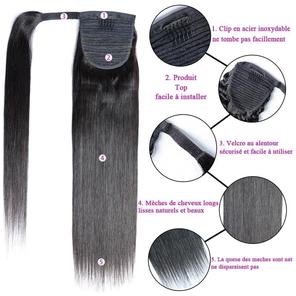 BAISI 100% Human Hair Straight Ponytail