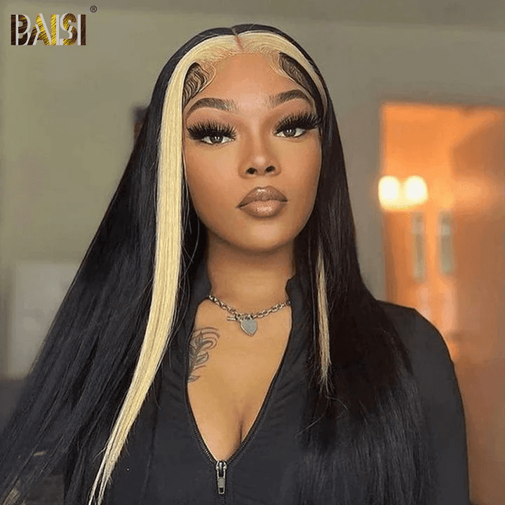 BAISI Achetez 2 perruques minimum au prix d'usine fournisseur 13x4 Lace Frontal Perruque Lisse En Couleur 1BMIX#613 En 100% Cheveux Humain (Pas Besoins De Code)
