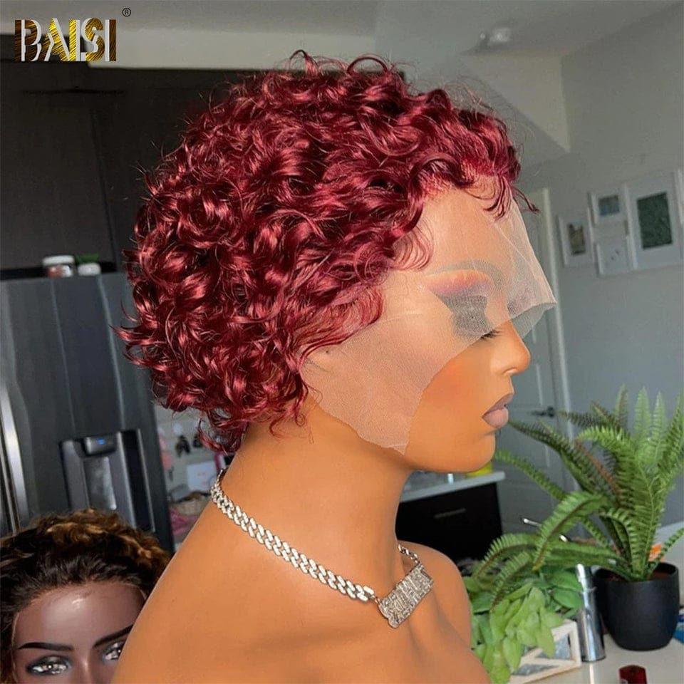 BAISI FLORENCE Perruque Pixie Cut Lace Frontal 13x4 Curly en 8 couleurs différentes en 100% Vrais Cheveux Humains