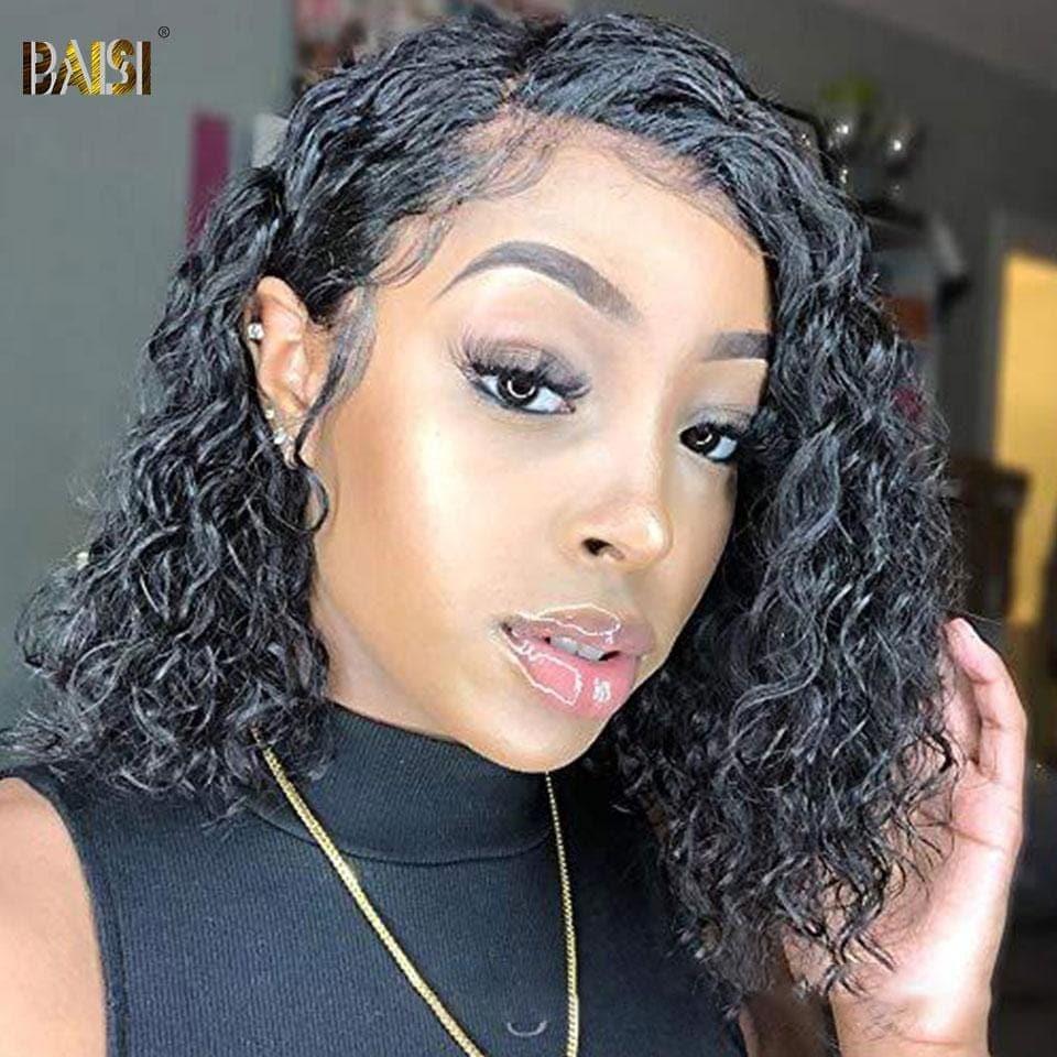 BAISI Bob 13X4 lace frontal Parrucca Riccia Water Wave 100% Capelli Umani