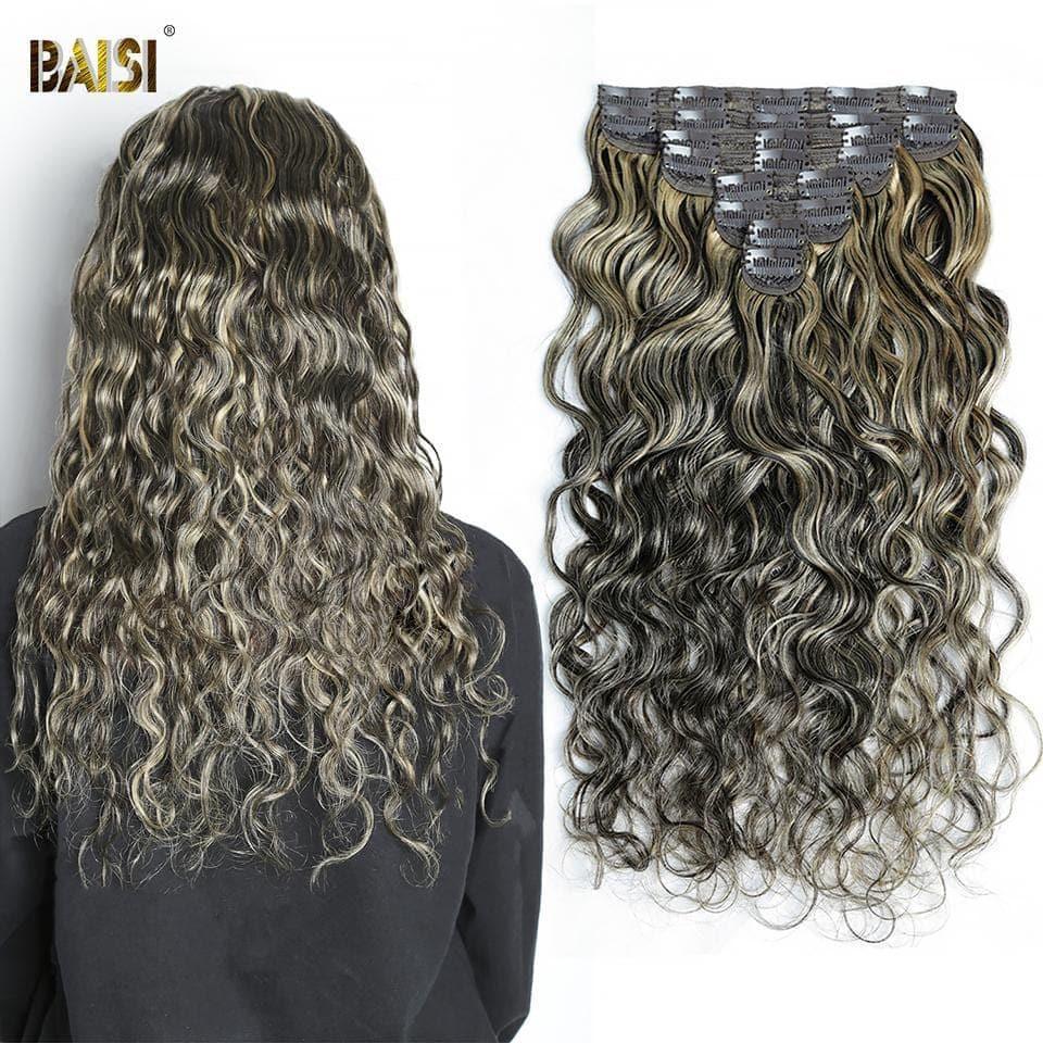 BAISI T1B#4-#27 Körperwellen-Clip-In-Haarverlängerungen, 100 % Echthaar, 8 Stück und 120 g pro Los