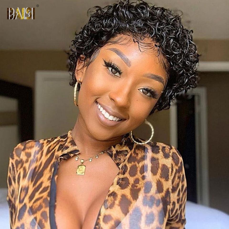 BAISI FLORENCE Perruque Pixie Cut Lace Frontal 13x4 Curly en 8 couleurs différentes en 100% Vrais Cheveux Humains