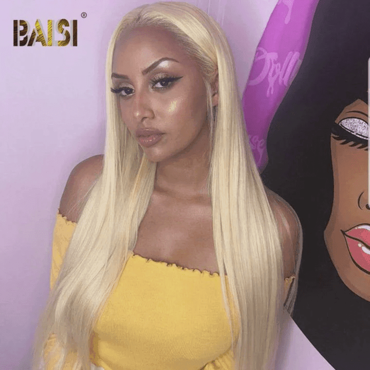 BAISI Achetez 2 perruques minimum au prix d'usine fournisseur T Part Perruque lisse Blonde #613 En 100% Vrais Cheveux Humains (Pas Besoins De Code)