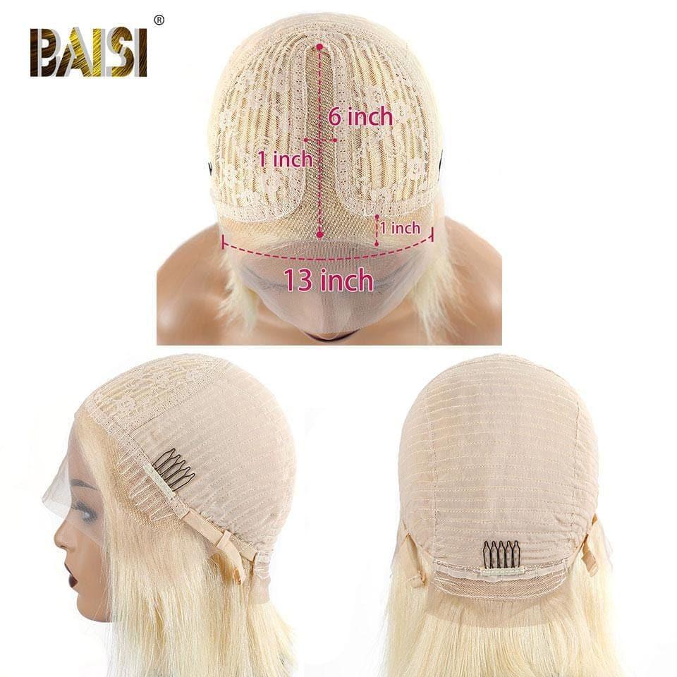 BAISI #613 peluca ondulada de cuerpo rizado Rubio Frontal de encaje con parte en T con encaje transparente 13x1x6