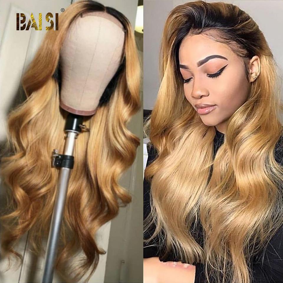 BAISI Perruque 4#T27# Multicolore Front Lace Perruque Ombrée Ondulée Loose Wave