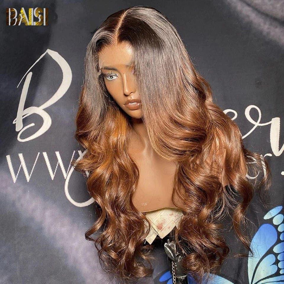 BAISI Achetez 2 perruques minimum au prix d'usine fournisseur 13X4 lace Perruque Bouclée Body Wave 1B#4 Noir Marron Sans Colle Lace déjà couper Facile à Porter En 100% Cheveux Humains (Pas Besoin de Code)