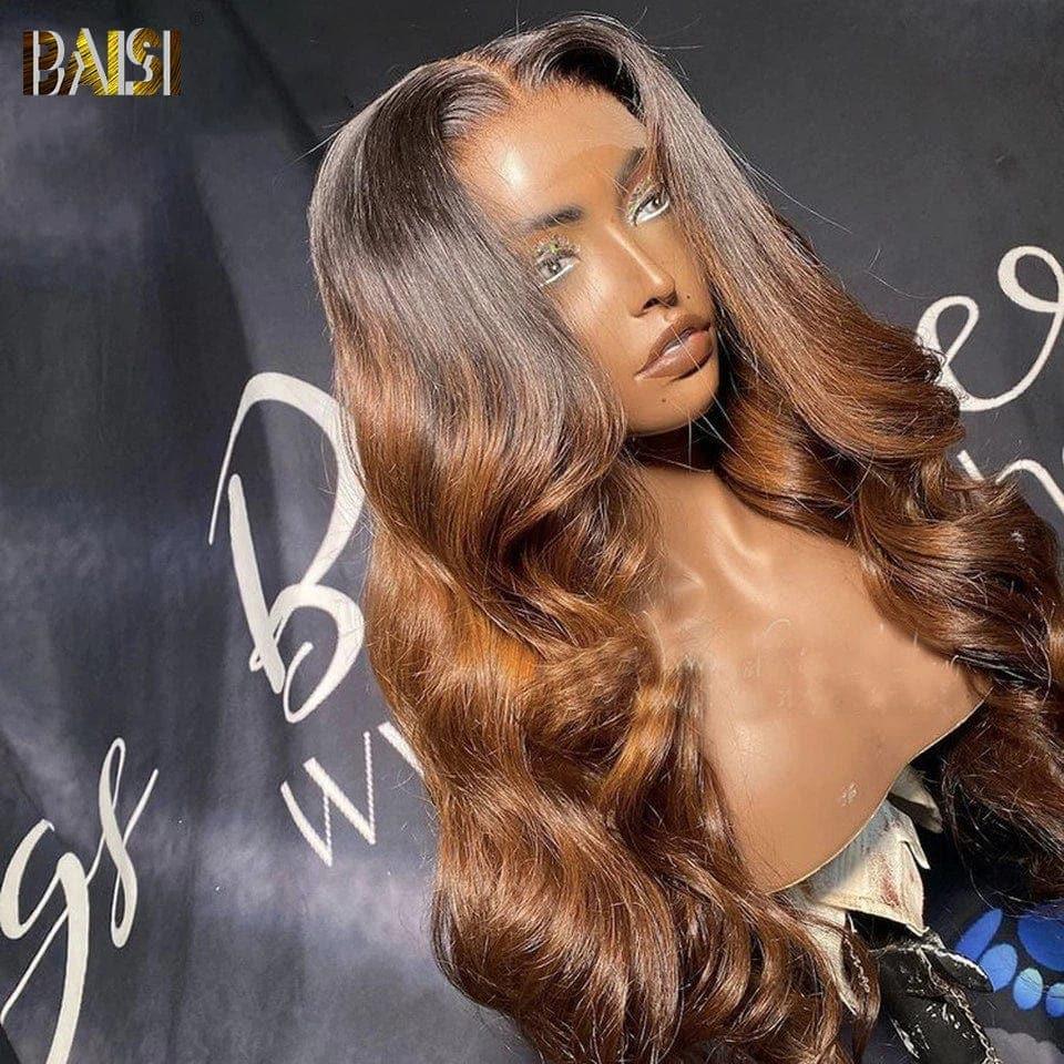BAISI Achetez 2 perruques minimum au prix d'usine fournisseur 13X4 lace Perruque Bouclée Body Wave 1B#4 Noir Marron Sans Colle Lace déjà couper Facile à Porter En 100% Cheveux Humains (Pas Besoin de Code)