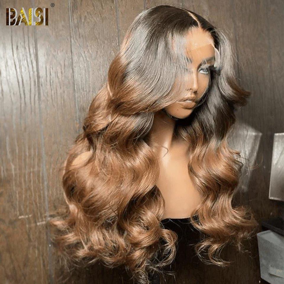 BAISI 13x4 Lace Frontal Wig Body Wave Schwarz Braun 1B#4 in 100% Echthaar