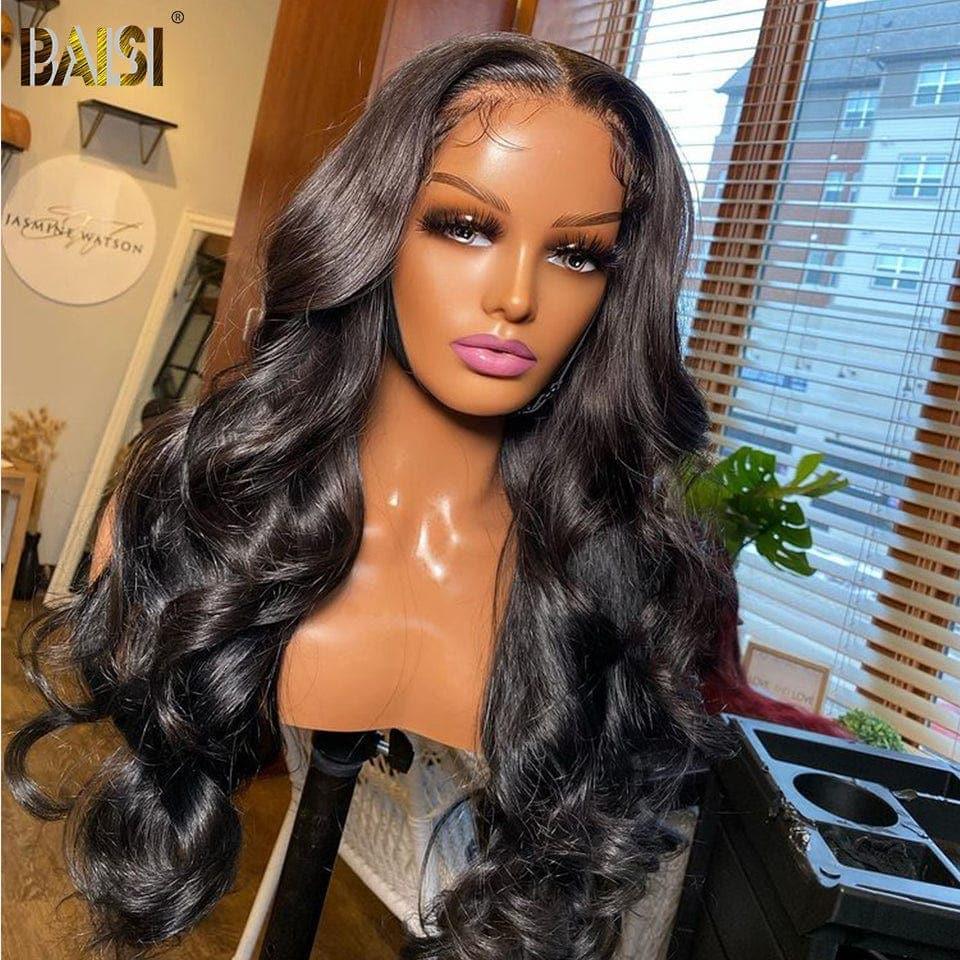 BAISI Achetez 2 perruques minimum au prix d'usine fournisseur 4x4 Perruque Body Wave Pré-plucked Pas Besoin de Colle en 100% Raw Hair Lace déjà couper(Pas Besoin de Code)