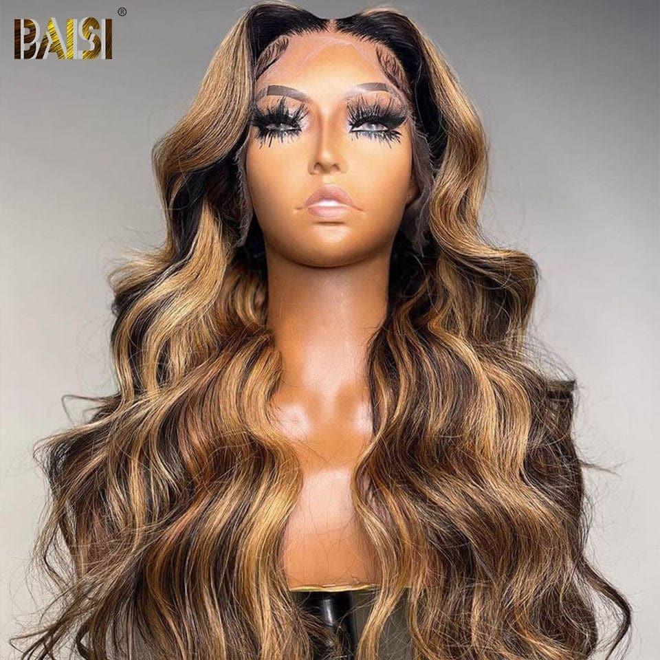 BAISI Achetez 2 perruques minimum au prix d'usine fournisseur 13x4 Frontal Lace Perruque Body Wave En Couleur Mixed #4MIX#27 Sans Colle Lace déjà couper Facile à Porter(Pas Besoin de Code)