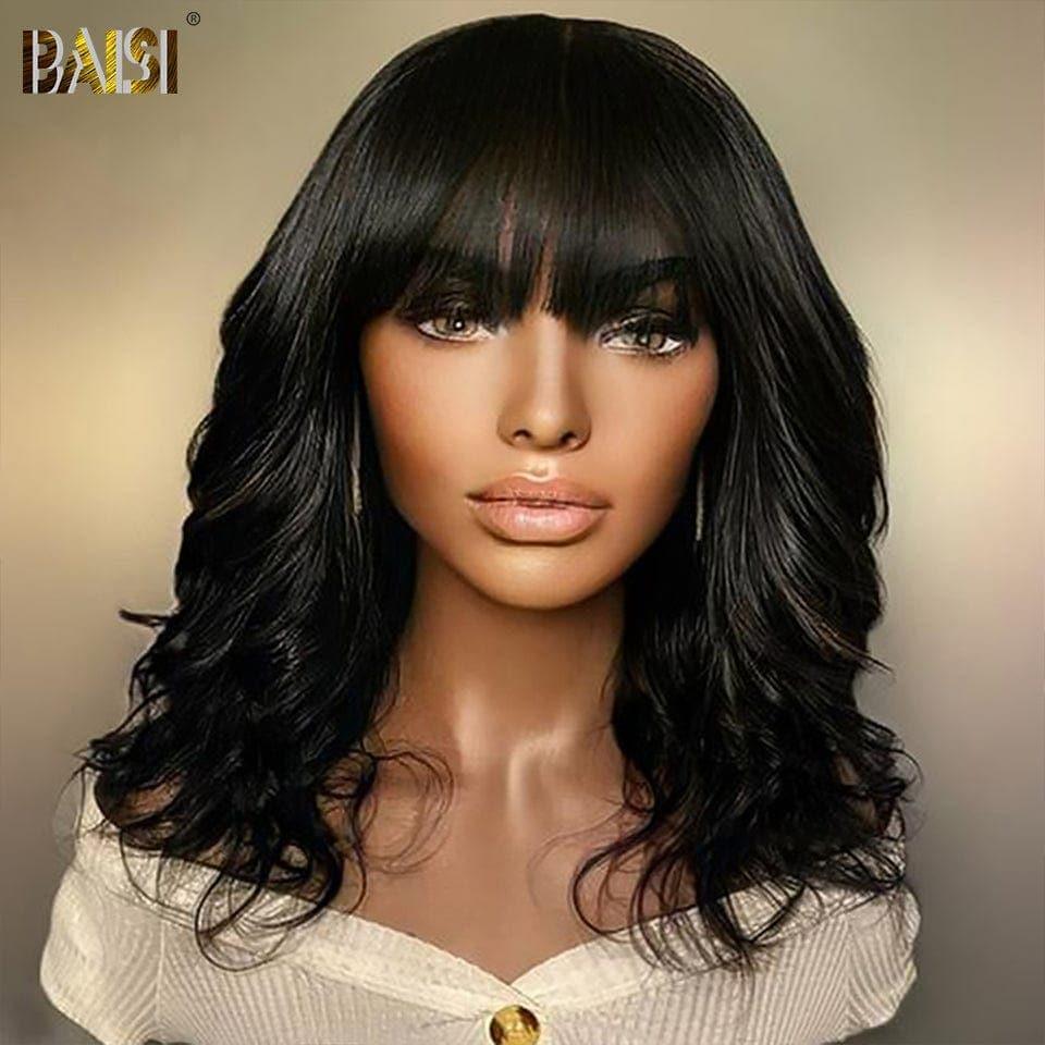 BAISI Achetez 2 perruques minimum au prix d'usine fournisseur Perruque 4X4 lace 1BT4# Lisse Bob 68€ ou Bouclée Loose Wave avec Frange en Noir (Pas Besoins De Code)