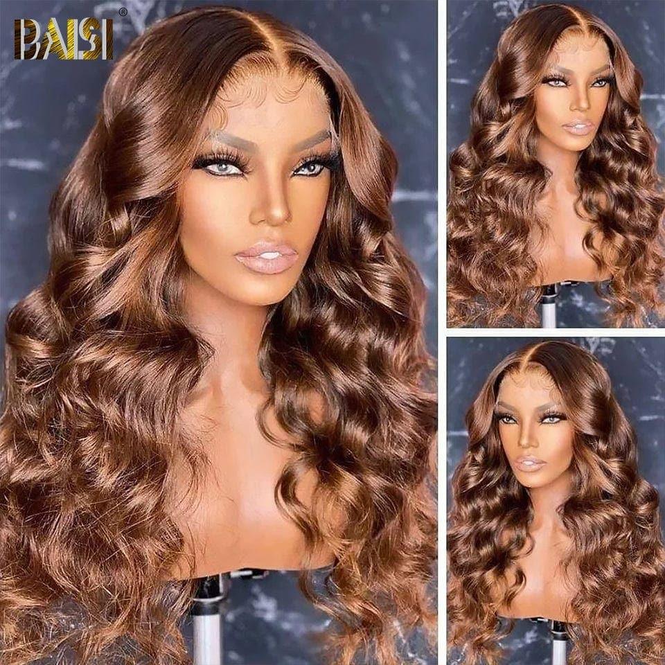 BAISI 13x4 Lace Frontal Wig Loose Wave Brown #4 in 100% Human Hair