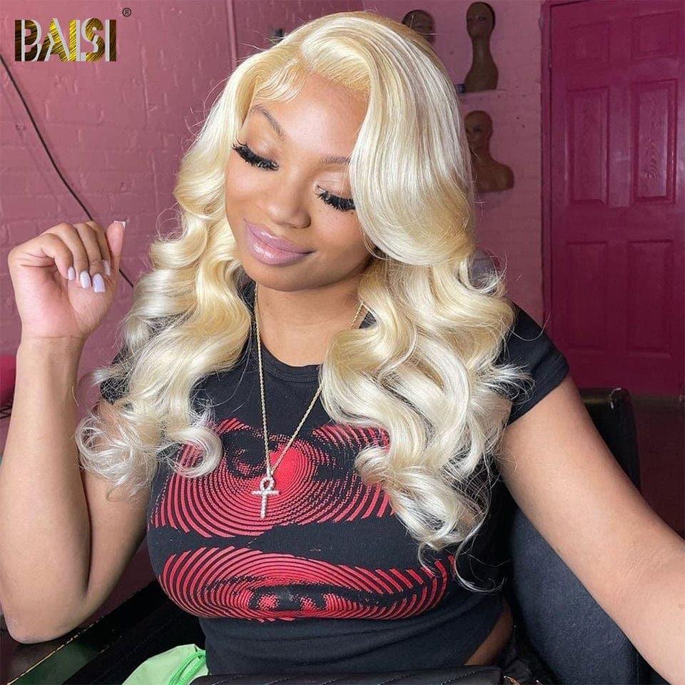 BAISI Achetez 2 perruques minimum au prix d'usine fournisseur 13X4 Frontal Perruque Body Wave En Blonde 613# En 100% Vrais Cheveux Humains (Pas Besoins De Code)