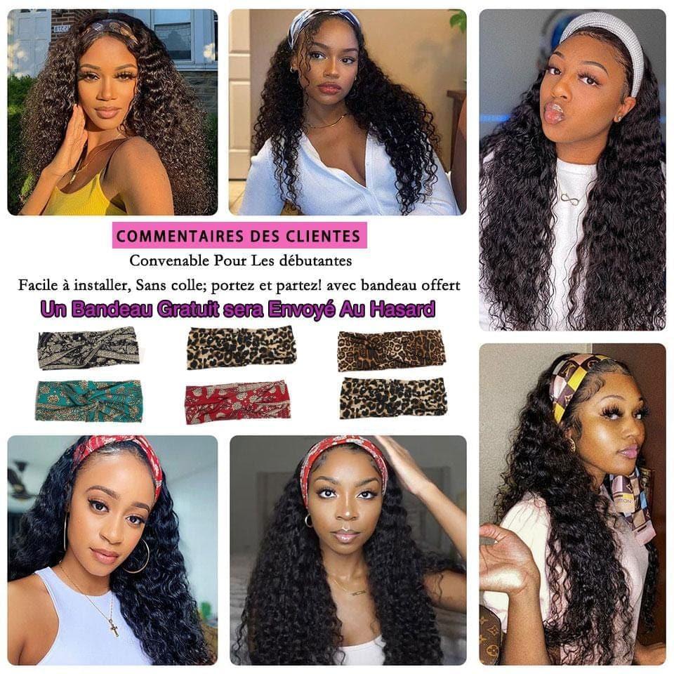 BAISI Maschinell gefertigte, tief gewellte, lockige Stirnbandperücke