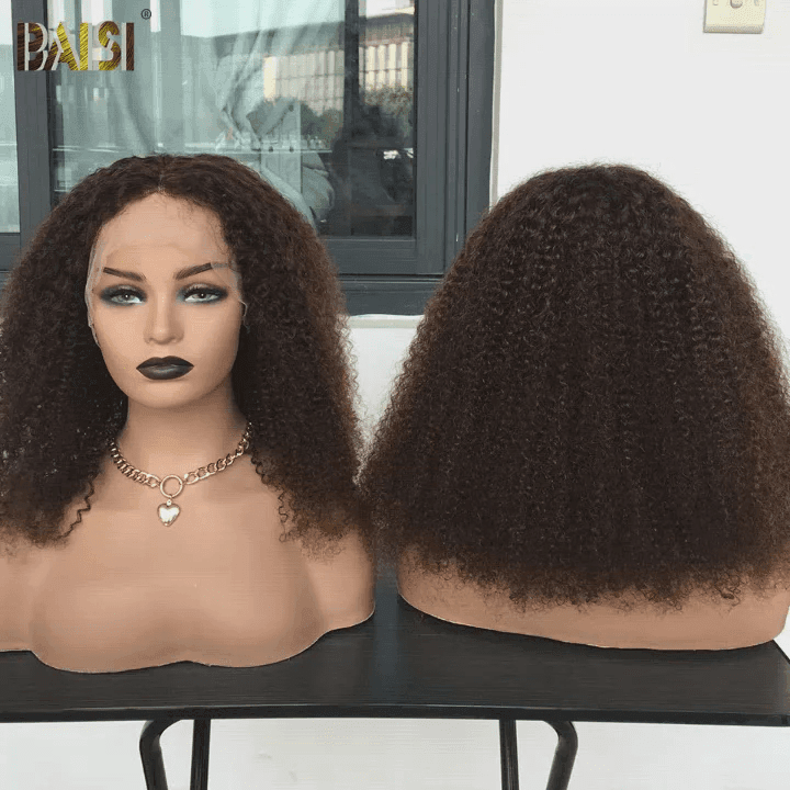 BAISI Achetez 2 perruques minimum au prix d'usine fournisseur 13x4 Lace Frontal Perruque Kinky Curly En Marron #4 En 100% Cheveux Humains (Pas Besoins De Code)