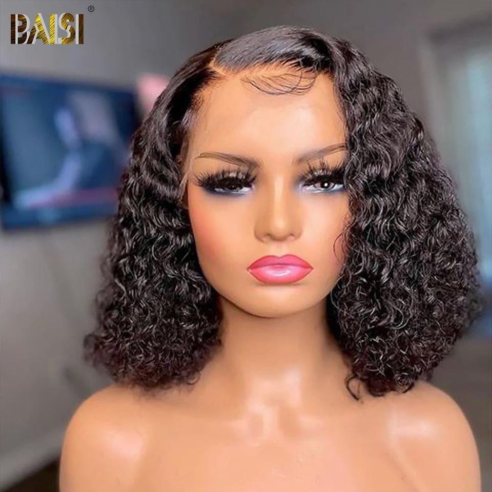 BAISI Achetez 2 perruques minimum au prix d'usine fournisseur en France TVA 0€ 48H arrivé 13x4 Frontal Bob Perruque Bouclée Curly 100% Cheveux Humains (Pas Besoins De Code)