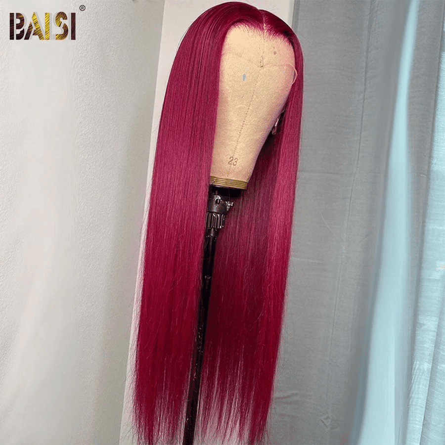 BAISI Kaufen Sie 5 Stück FACTORY PRICE 13x4 Lace Frontal Wig Straight Dark Red 100% Echthaar (kein Code erforderlich)