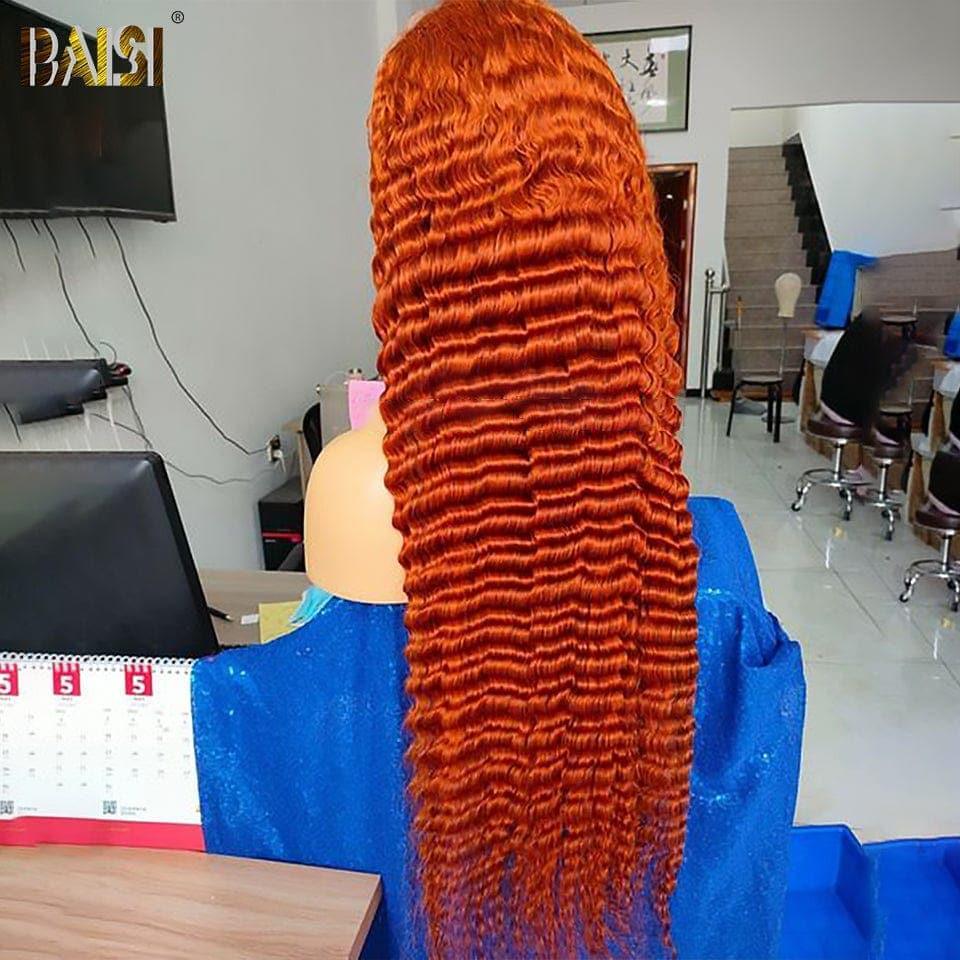 Peluca naranja de onda profunda Frontal de encaje BAISI 13x4 en cabello 100% humano
