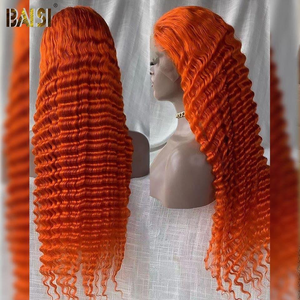 Peluca naranja de onda profunda Frontal de encaje BAISI 13x4 en cabello 100% humano