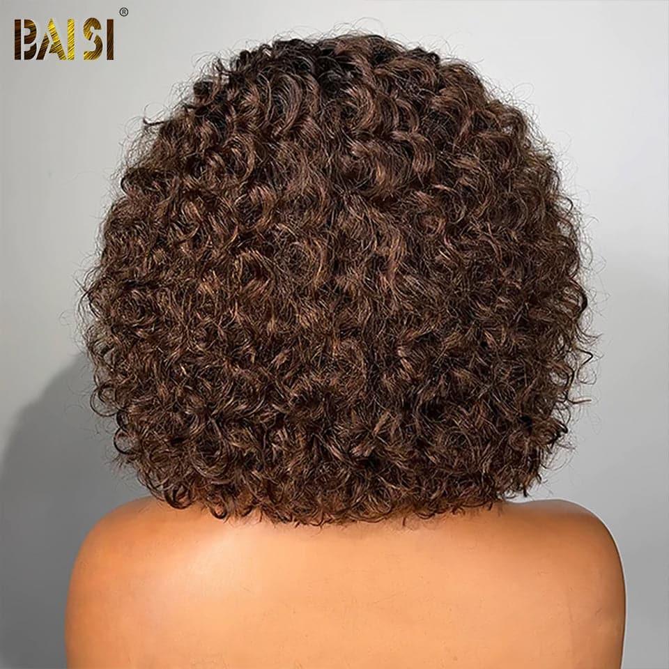 BAISI Achetez 2 perruques minimum au prix d'usine fournisseur Perruque Curly Bouclée 1B#4 Avec Frange 1B#4 En 100% Cheveux Humains De Bonne Qualité (Pas Besoin de Code)