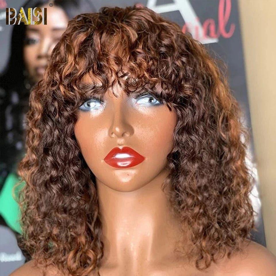 BAISI Perruque 13X4 lace frontal Lisse couleur Marron Mixte Miel 4/27# 18 pouce 99€ +1 FER Gratuite ou Bouclée Deep Wave avec Frange 12 Pouces en Couleur Mixte #4MIX#27