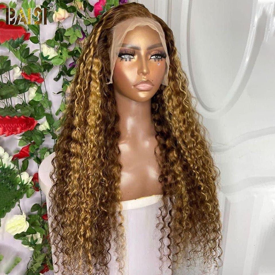 BAISI 13x4 Lace Frontal Wig Deep Wave Honey #4MIX#27 in 100% Human Hair