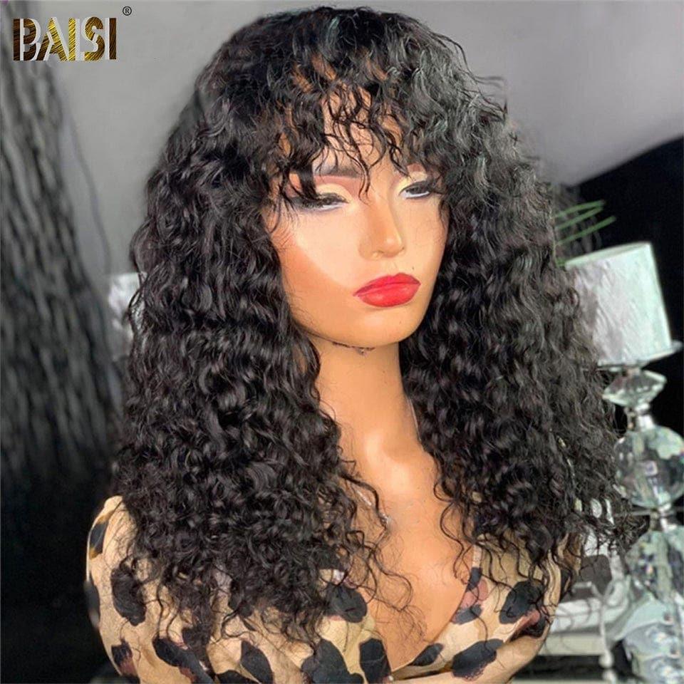 Baisi 4x4 Closure Deep Wave Wig mit Pony Chinese Cut 100% Echthaar