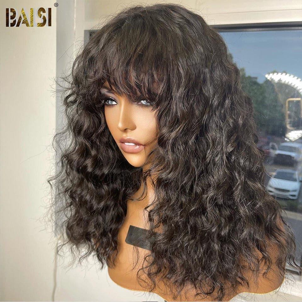 Baisi 4x4 Closure Deep Wave Wig mit Pony Chinese Cut 100% Echthaar