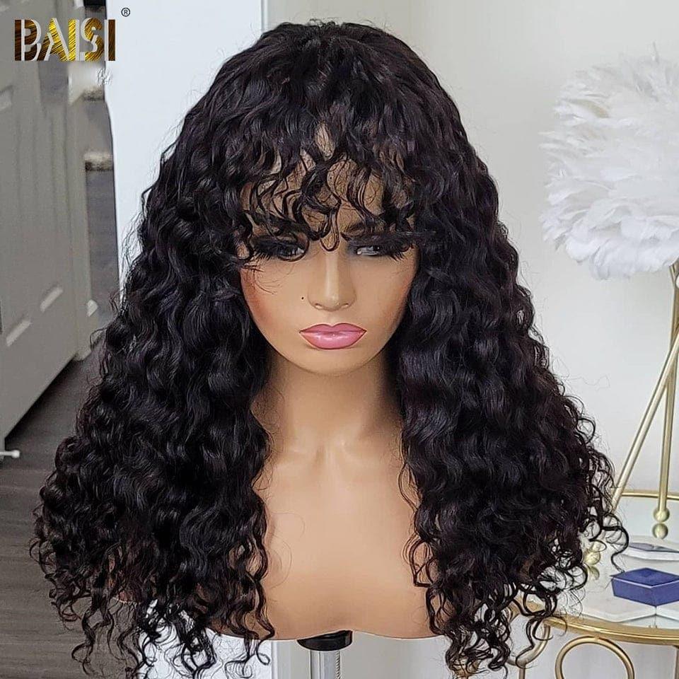 Baisi 4x4 Closure Deep Wave Wig mit Pony Chinese Cut 100% Echthaar