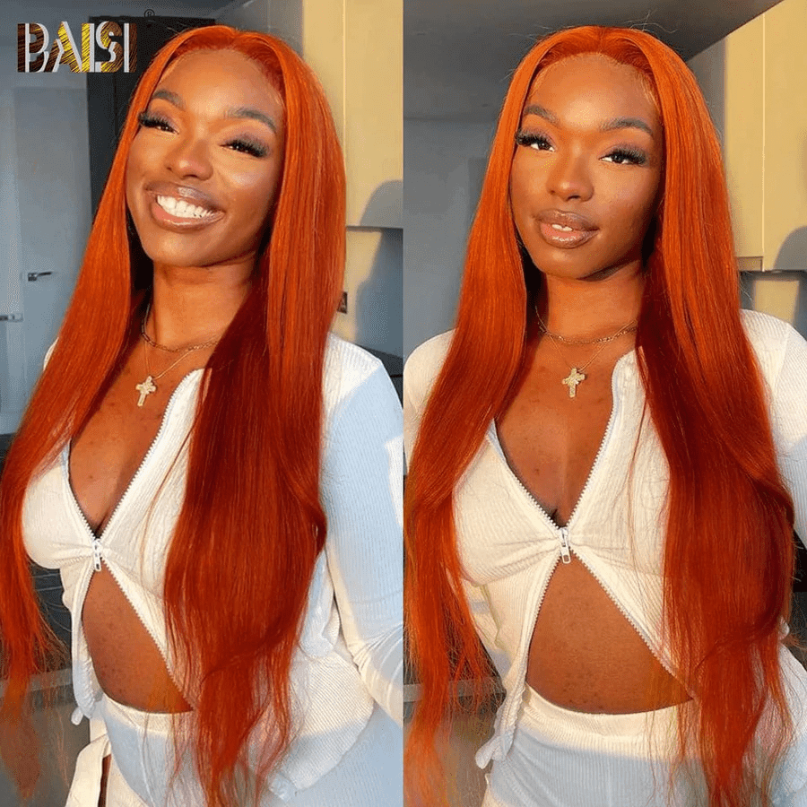 BAISI Achetez 2 perruques minimum au prix d'usine fournisseur 13x4 Lace Frontal Perruque Lisse Orange En 100% Cheveux Humains (Pas Besoin de Code)