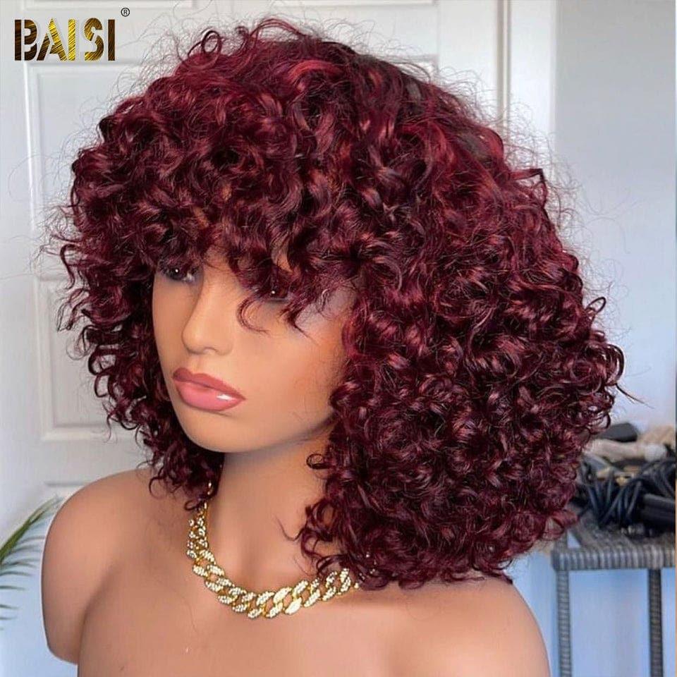 BAISI Achetez 2 perruques minimum au prix d'usine fournisseur Perruque Bouclée Egg Wave Rouge Bordeaux en 100% Cheveux Humains (Pas Besoin de Code)