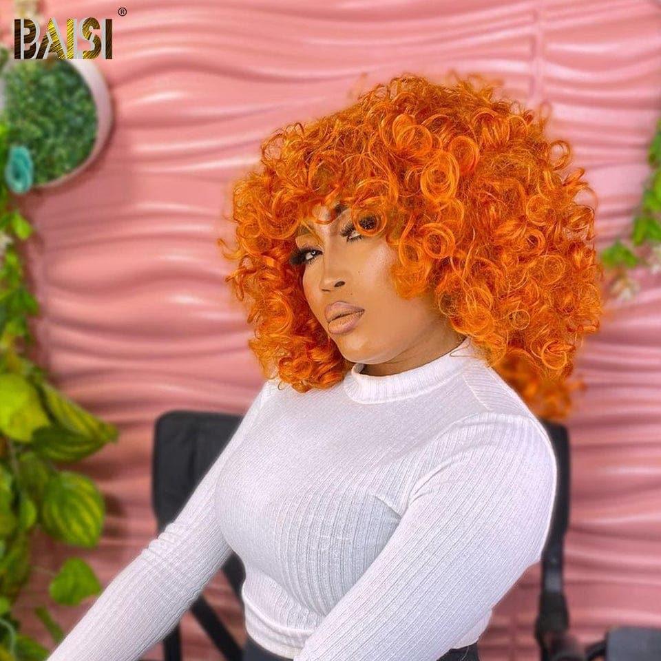 BAISI Offre Flash 85€ TVA 0€ Perruque Bouclée Egg Wave Orange en 100% Cheveux Humains B