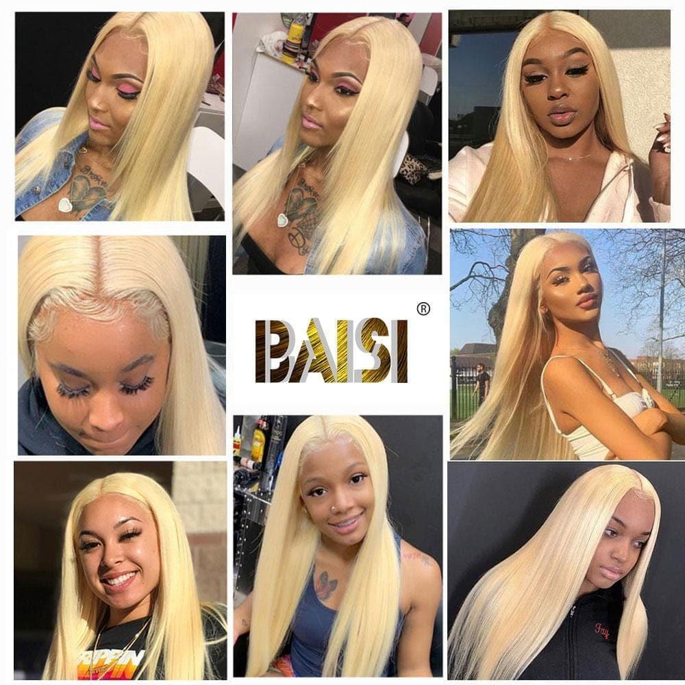BAISI Achetez 2 perruques minimum au prix d'usine fournisseur #613 13x4 Lace Frontal Perruque Lisse Blonde Avec Transparent lace (Pas Besoin de Code)