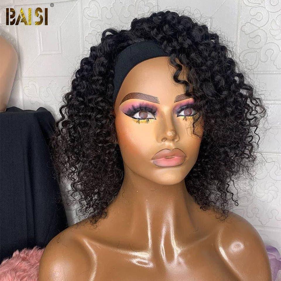 BAISI Peluca con diadema de onda profunda hecha a máquina C