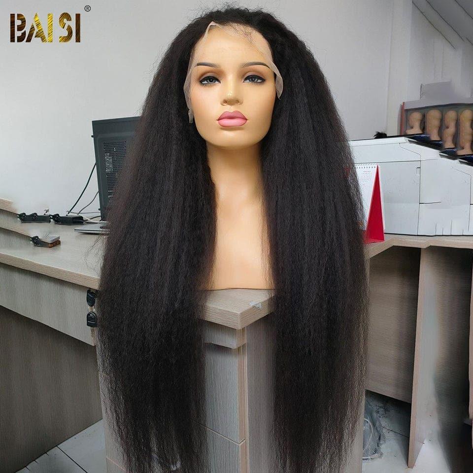 BAISI Perruque Naturelle En Lace Frontal Kinky Straight En 100% Cheveux Humains De Bonne Qualité
