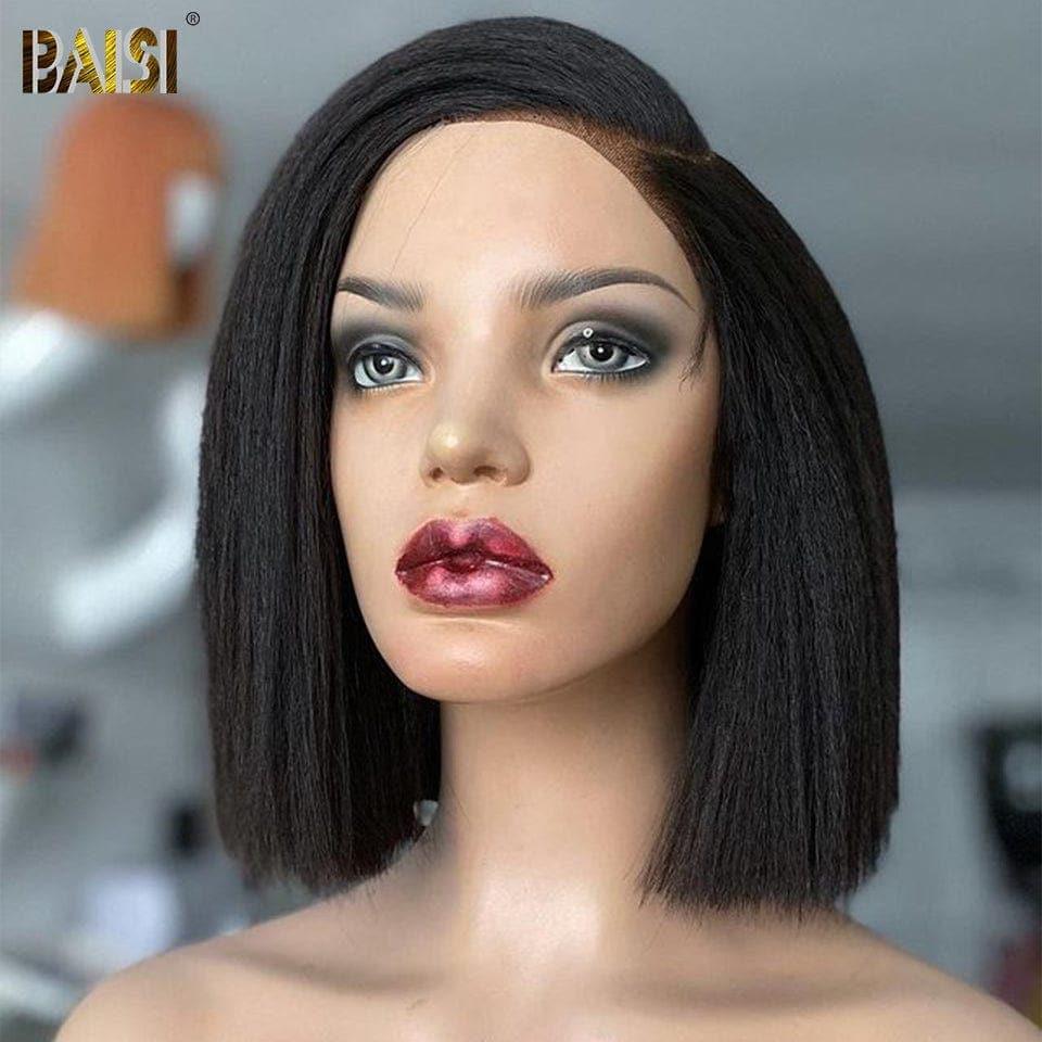 BAISI Achetez 2 perruques minimum au prix d'usine fournisseur 4x4 Lace Closure Perruque Bob Kinky Straight en 100% Vrais Cheveux Humains (Pas Besoin De Code)