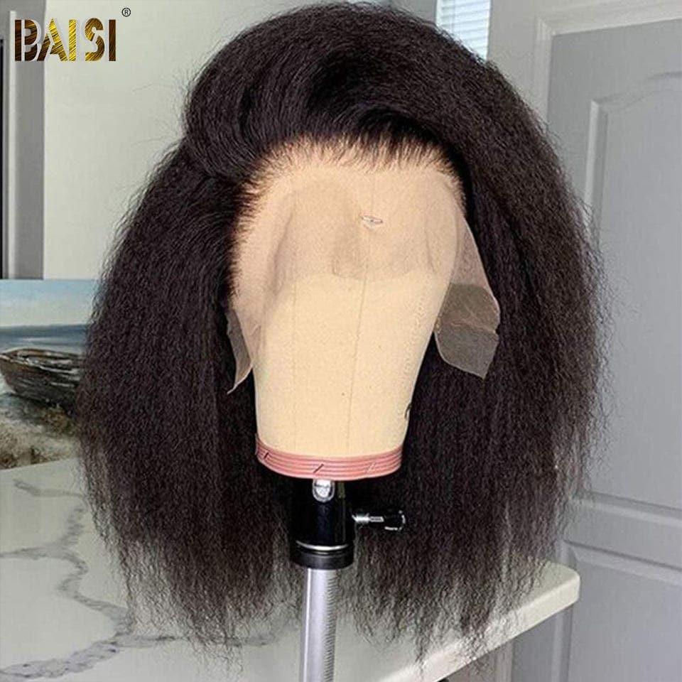 BAISI 13x4 Lace Frontal Wig Bob Kinky Straight 100% Real Human Hair