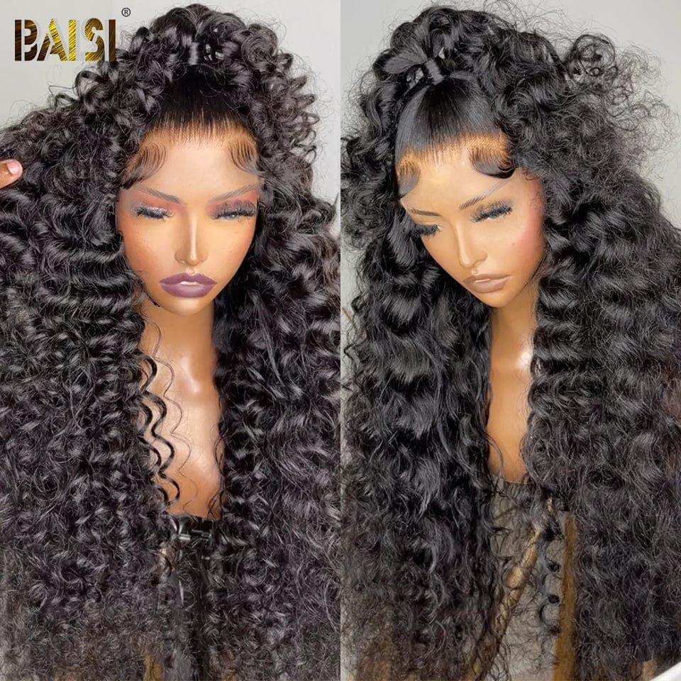 BAISI T-Part Lace Curly Natural Wave Perücke 100% Echthaar