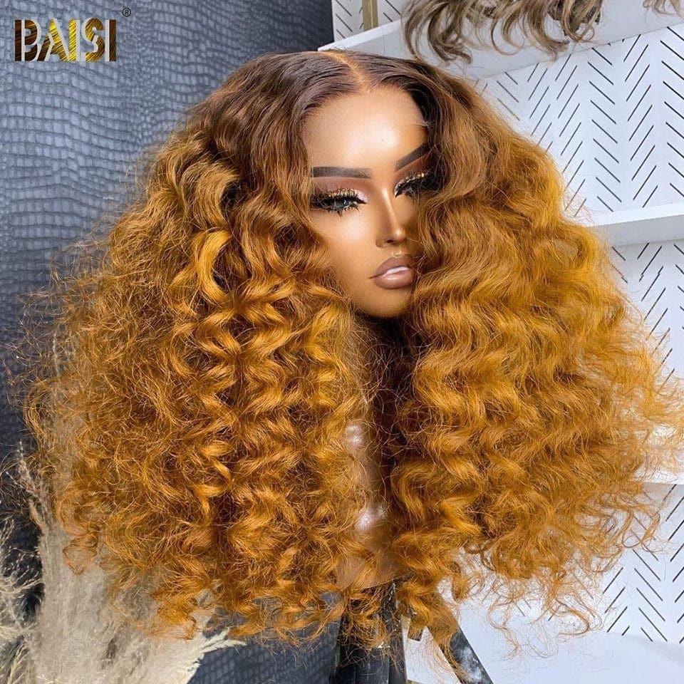 BAISI 13x4 Lace Frontal Perücke natürliche Welle in brauner Farbe #4#27 in 100 % Echthaar