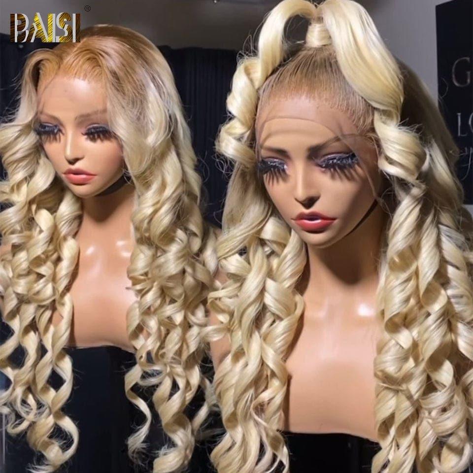 Baisi 13x4 peruca frontal onda natural em loira com raízes marrons #4 #613 em 100% cabelo humano real