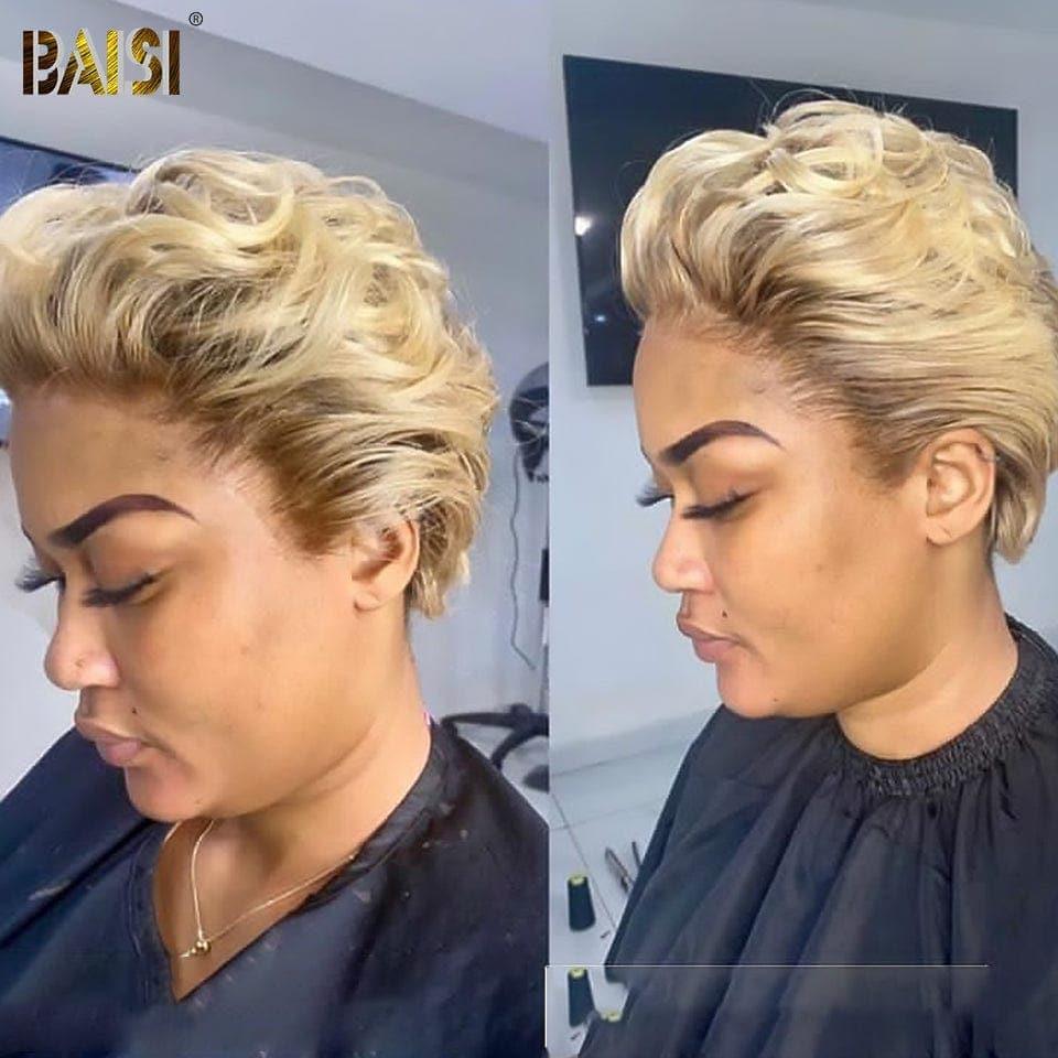 BAISI 13X4 frontal bob natural wave wig in color #4#613 in 100% real human hair