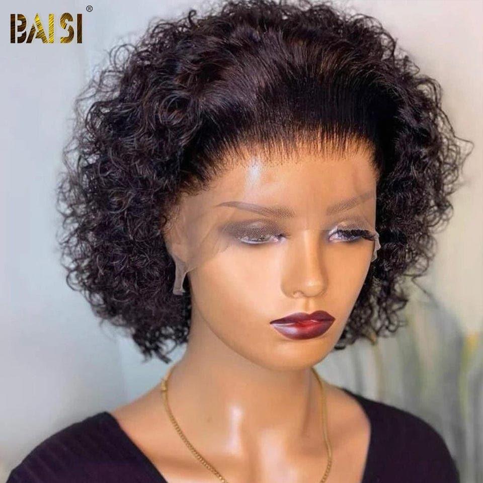 BAISI FLORENCE Perruque Pixie Cut Lace Frontal 13x4 Curly en 8 couleurs différentes en 100% Vrais Cheveux Humains